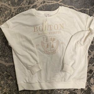 Francesca’s Oversized Crew Neck with Gold Lettering!